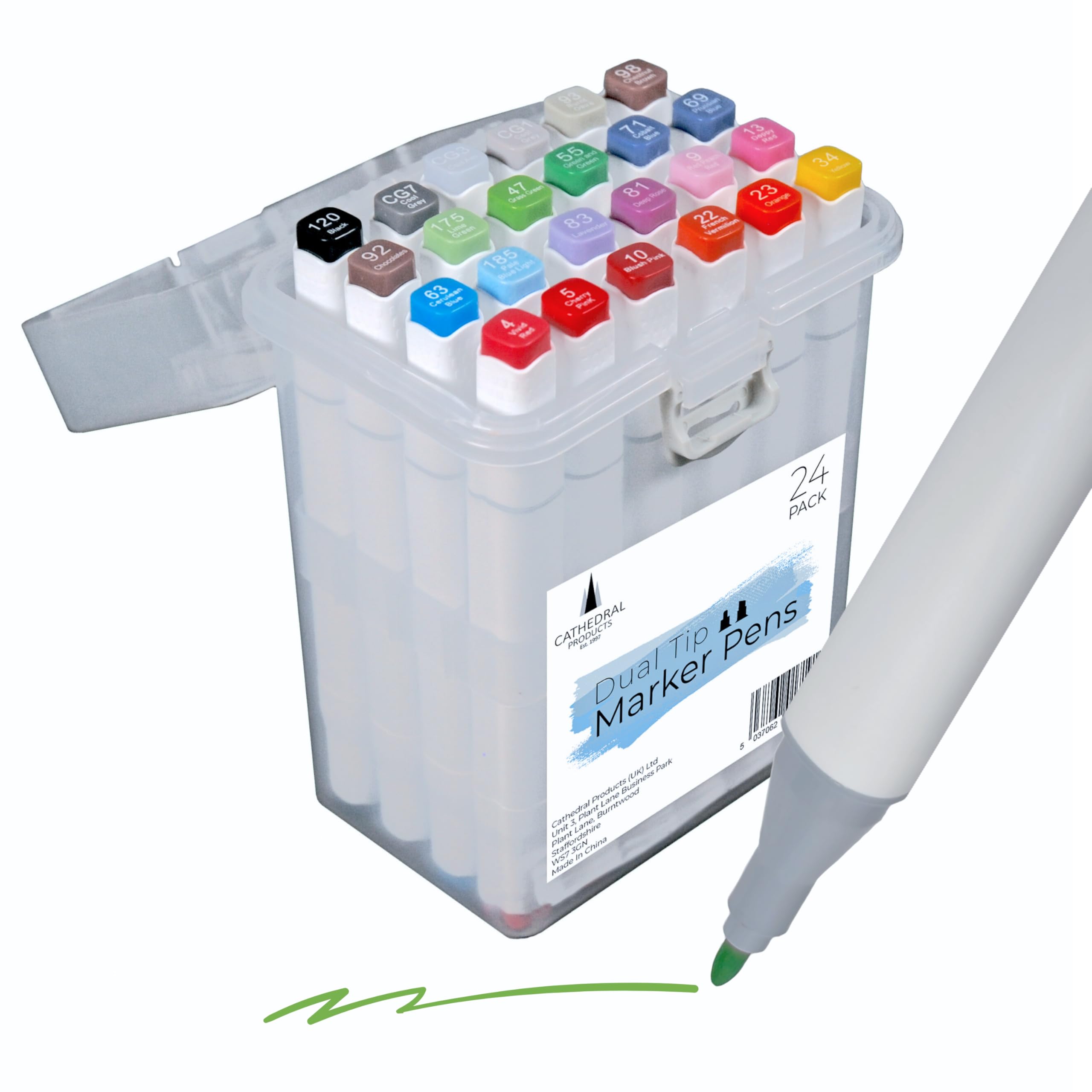 Cathedral Products Dual Tip Art Marker Pens Set | Vibrant Oil-Based Ink | Chisel and Fine Tips | Pack of 24 - Portable Storage Case