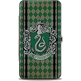 Buckle-Down Women's Hinge-Slytherin Crest Stripes/Diamonds Greens/Black Wallet