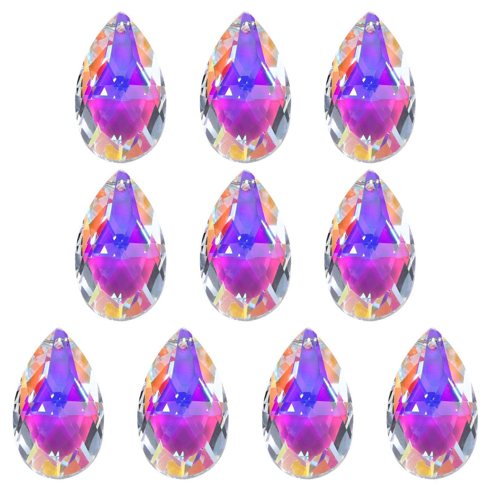 PATIKIL K9 Crystal Pendants Teardrop Beads, 10 Pack 38mm Prisms DIY Electroplating Purple — image 1
