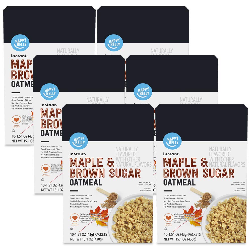 Photo 1 of **BB 3/19/2027**Amazon Brand - Happy Belly Instant Oatmeal, Maple & Brown Sugar, 1.51 ounce (Pack of 60)