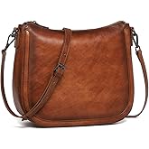 COOLCY Real Leather Crossbody Bags for Women Handbags Ladies Hobo Shoulder Purse Vintage Satchel Cross Body bag with 2 straps
