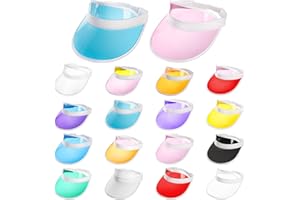 Noamus 16 Pack Clear Sun Visor Hats, Unisex Candy Color Plastic Cap, Protection Transparent Tourist Hat, Adjustable Beach Golf Cap for Sun Protect, Women Men, Sports Outdoor Activities (16 Colors)