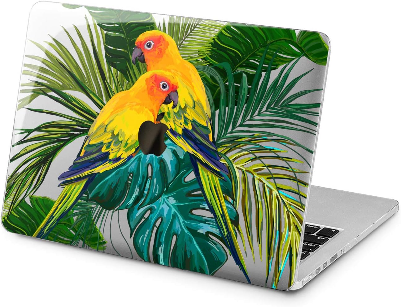 Cavka Hard Shell Case for Apple MacBook Pro 13" 2019 15" 2018 Air 13" 2020 Retina 2015 Mac 11" Mac 12" Leaves Print Tropical Laptop Design Birds Painted Plastic Cover Cute Palm Parrots Protective