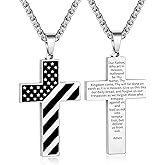 Yanxyad American Flag Cross Necklace Stainless Steel Bible Verse Pendant Men Military Religious Jewelry Gift 20+3 Inch Chain