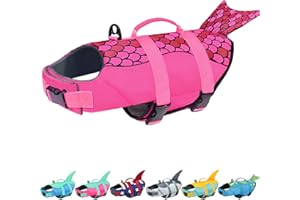 Malier Dog Life Jacket, Ripstop Dog Life Vest with High Buoyancy for Swimming Boating, High Visibility Shark Puupy Lifesaver for Small Medium Large Dogs (Small)