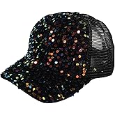 Baseball Cap for Women Adjustable Summer Sequins Outdoor Fashion Breathable Mesh Cap Sun Protection Ponytail Hat