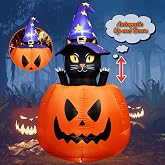 5.3 FT Halloween Inflatable Animated Witch Cat in Pumpkin, Blow Up Yard Decorations with Build-in LEDs Lighted Decor for Holiday Party Outdoor Indoor Lawn Garden