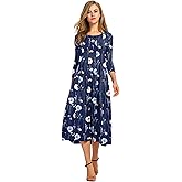 HOTOUCH Women's 3/4 Sleeve A-line and Flare Midi Long Dress