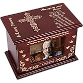 Cremation Urns for Human Ashes Adult Male or Female, Solid Walnut Adult Cremation Urn with Engraved Memorial Panel, Gender-Inclusive Funeral Holds 280 LBS（Cross）