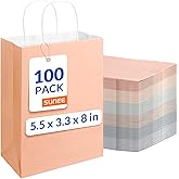SUNEE Gift Bags with Handles 5.5x3.3x8, 100 Pcs Small Paper Gift Bags Bulk, 6 Pastel Color for Wedding, Birthday, Party Supplies and Celebrations