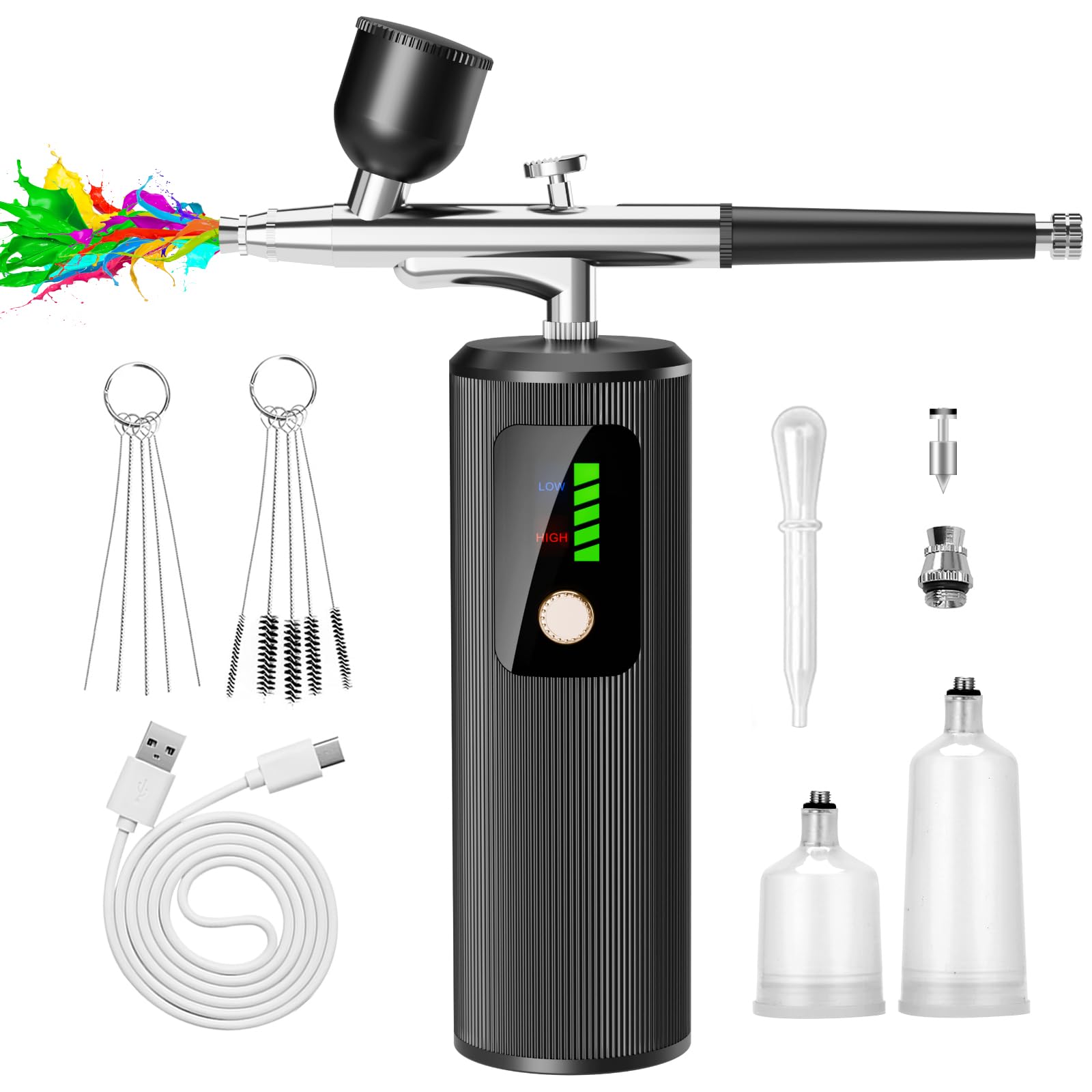 Photo 1 of Airbrush Kit with Compressor - 48PSI High-Pressure, Non-Clogging Air Brush Set Cordless Rechargeable with 0.3mm Nozzle, Ideal for Painting, Modeling, Cake Decor, Pastry, Makeup, Nail Art (Black)