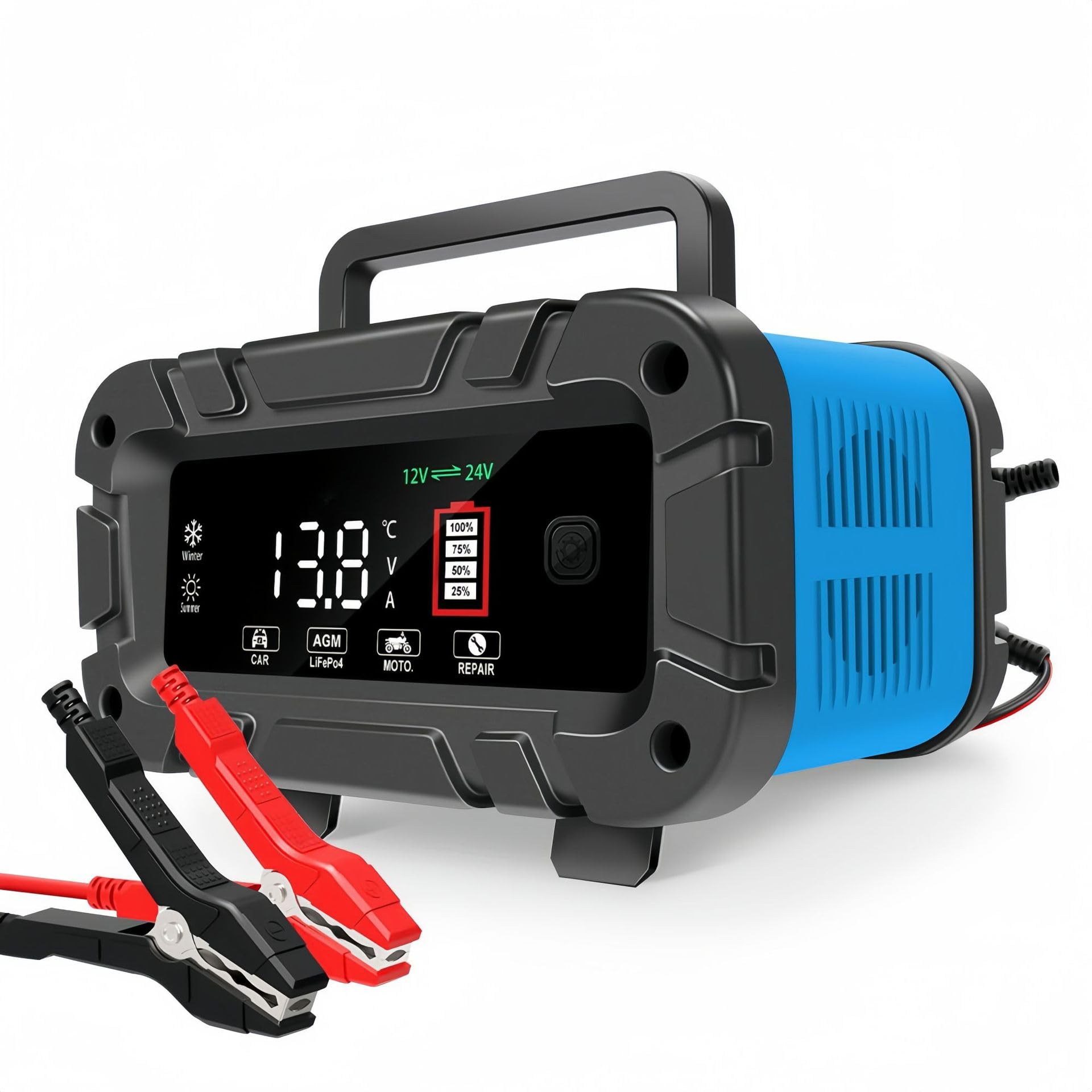 Photo 1 of 20-Amp Car Battery Charger, 12V/20A and 24V/10A LiFePO4,Lead-Acid(AGM/Gel/SLA) Automatic Smart Trickle Charger Maintainer,Desulfator, 300W Fast Charging for Automotive Truck Motorcycle