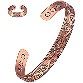 FASCIO Vintage Flower Copper Bracelet and Ring,99.9% Pure Copper 3500 Gauss Strong Magnets