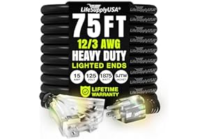75ft Outdoor/Indoor Extension Cord 3-Outlet 12/3 Gauge Extra Heavy Duty 3 Prong SJTW, Waterproof, Flexible Cold-Resistant Lon