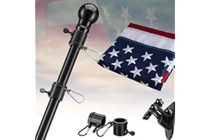 LAKEROD American Flag with Pole Kit - 5ft Heavy Duty Non-Tangle Flag Pole Holder for Outside House,3X5 Embroidered US Flag,Dual Bracket for Hanging Banners,Garden Flags,Grommets, for Front Porch,Outdoork