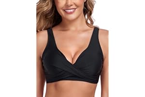 RELLECIGA Women's V Neck Criss Cross Bikini Top Underwire Push Up Swimsuit Top