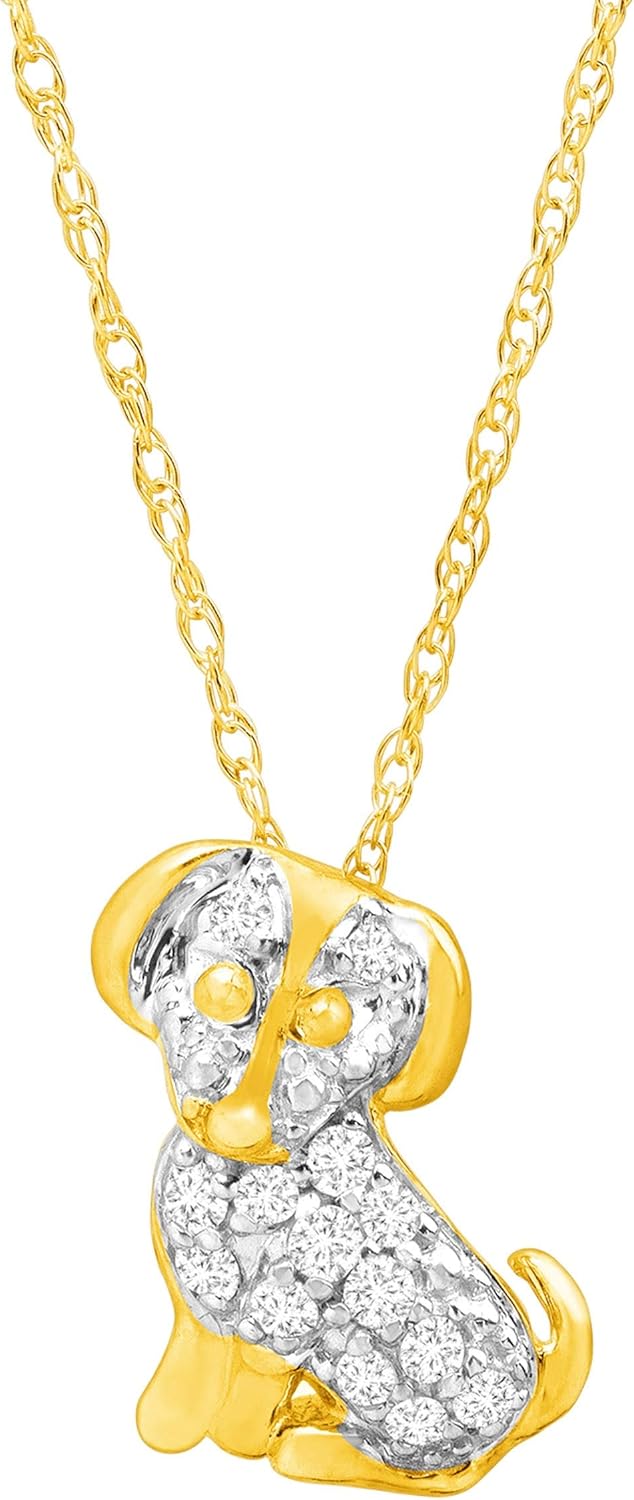 1/10 ct Diamond Dog Pendant Necklace in 10K Gold Jewelry