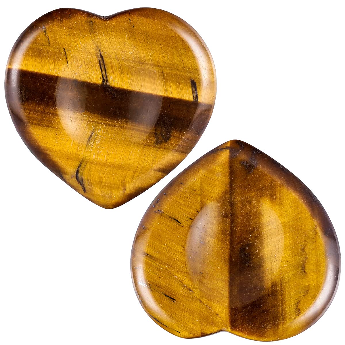 mookaitedecor Pack of 2 Heart Shaped Tiger’s Eye Crystal Thumb Worry Stones for Anxiety Stress Relief, Natural Healing Crystal Love Heart Good Luck Pocket Stone Gifts for Friends