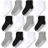 CozyWay Kids Socks With Grippers Non Slip Crew Grip Socks for Girls and Boys Soft Comfy Cotton Unisex - 12 Pack