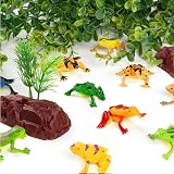 FFWHKON 22Pcs Lily Pad and Plastic Frog Set 12 Frogs 10 Lotus Leaves for Pond view 4