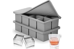 Nax Caki Silicone Ice Cube Tray with Lid 2 Pack (2024 New Version - Secured,Easy Release,Odor Free),Stackable Large Ice Cube Molds, 2" Square Whiskey Ice Cubes Mold for Bourbon,Cocktails,Frozen Treats