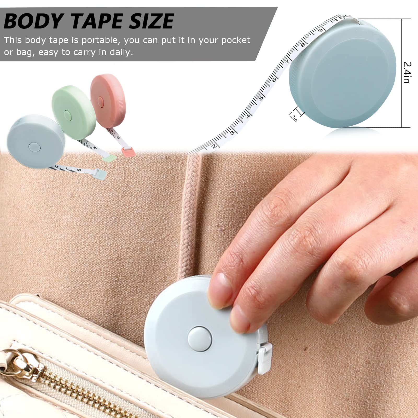 6 Packs Retractable Tape Measure + 2PCS Soft Measuring Tape for Body Measurements(60-Inch), Premium Sewing Tape Double Scale Vinyl Ruler for Weight Loss Medical Tailor Fabric Cloth Knitting Craft