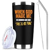 20oz When God Made Me He Said This'll Be Fun Stainless Steel Mug with Lid | Double Wall Insulated Tumbler, Gold Letter Faith Design, Gift for Christian Men Women, Fits Birthday Faith Holiday Christmas