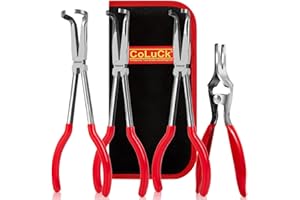 CoLuck 4Pcs 11" Hose Gripper Plier Hose Remover Set,5/16-Inch, 1/2-Inch, 3/4-Inch Dia, Offset Spark Plug Boot Removal Pliers Serrated Jaws for Cannon Plug Removal Tool Hard to Reach Narrow Spaces
