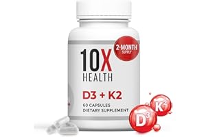 10X HEALTH SYSTEM 10X Health Vitamin D3 K2 - Loaded with 125 mcg Vitamin D and 90 mcg Vitamin K (Menaquinone 7) - D3 and K2 Supplements That Support Bone Health, Heart and Teeth - 60 Capsules