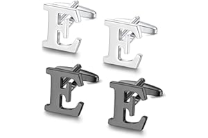 UBGICIG 2 Pairs Cufflinks for Men Personalized Initial Cufflinks Stainless Steel Letter Cuff Links Elegant Tuxedo Shirt Cuff Links Silver/Black Alphabet A-Z Mens Cufflinks With Box Father's Day Gifts Business Wedding Anniversary