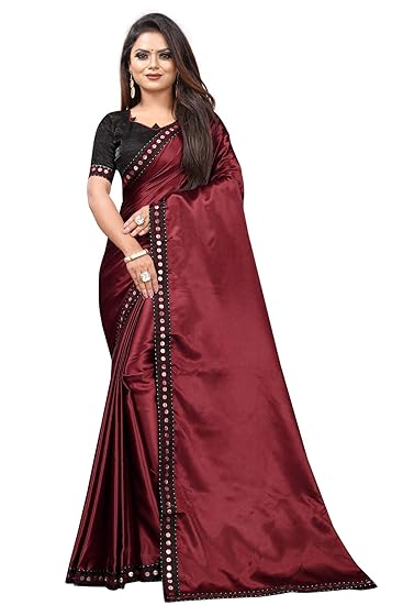 Market Magic World Womens Satin Plain Saree With Blouse Piece