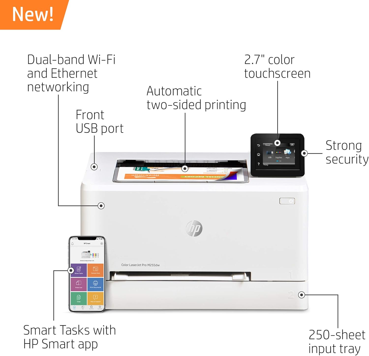 HP Color LaserJet Pro M255dw Wireless Laser Printer, Remote Mobile Print, Duplex Printing, Works with Alexa (7KW64A): Electronics
