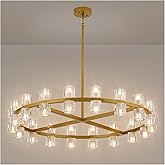 MeiYDeng 36 Inch Gold Crystal Wagon Wheel Chandelier, Modern Farmhouse Round 36-Lights Pendant Lighting Fixture, for High Cei