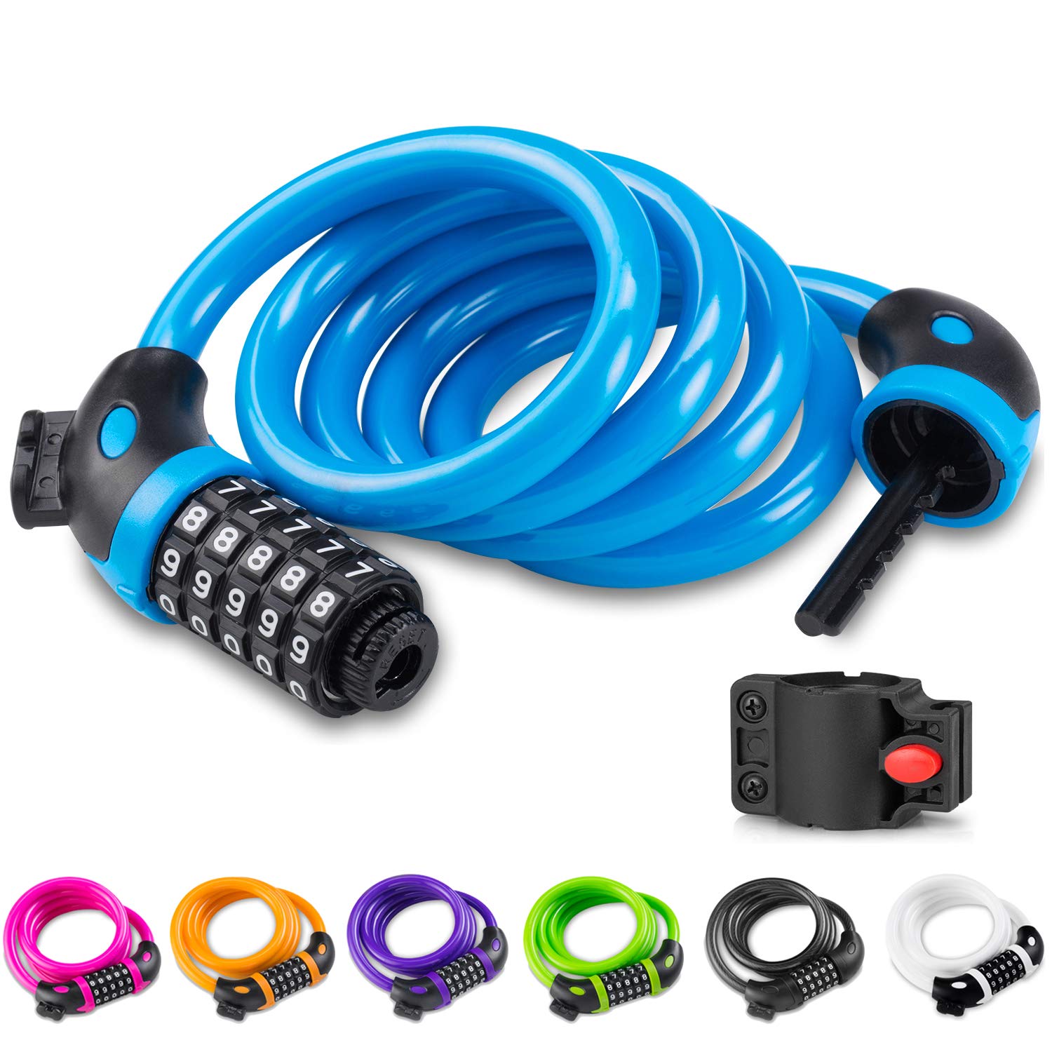 Opaza Bike Lock with 5-Digit Code, 1.2 m/4 ft Bicycle Lock Lightweight & Security Combination Cable Lock for Bicycle, Mountain Bike, Scooter - Blue