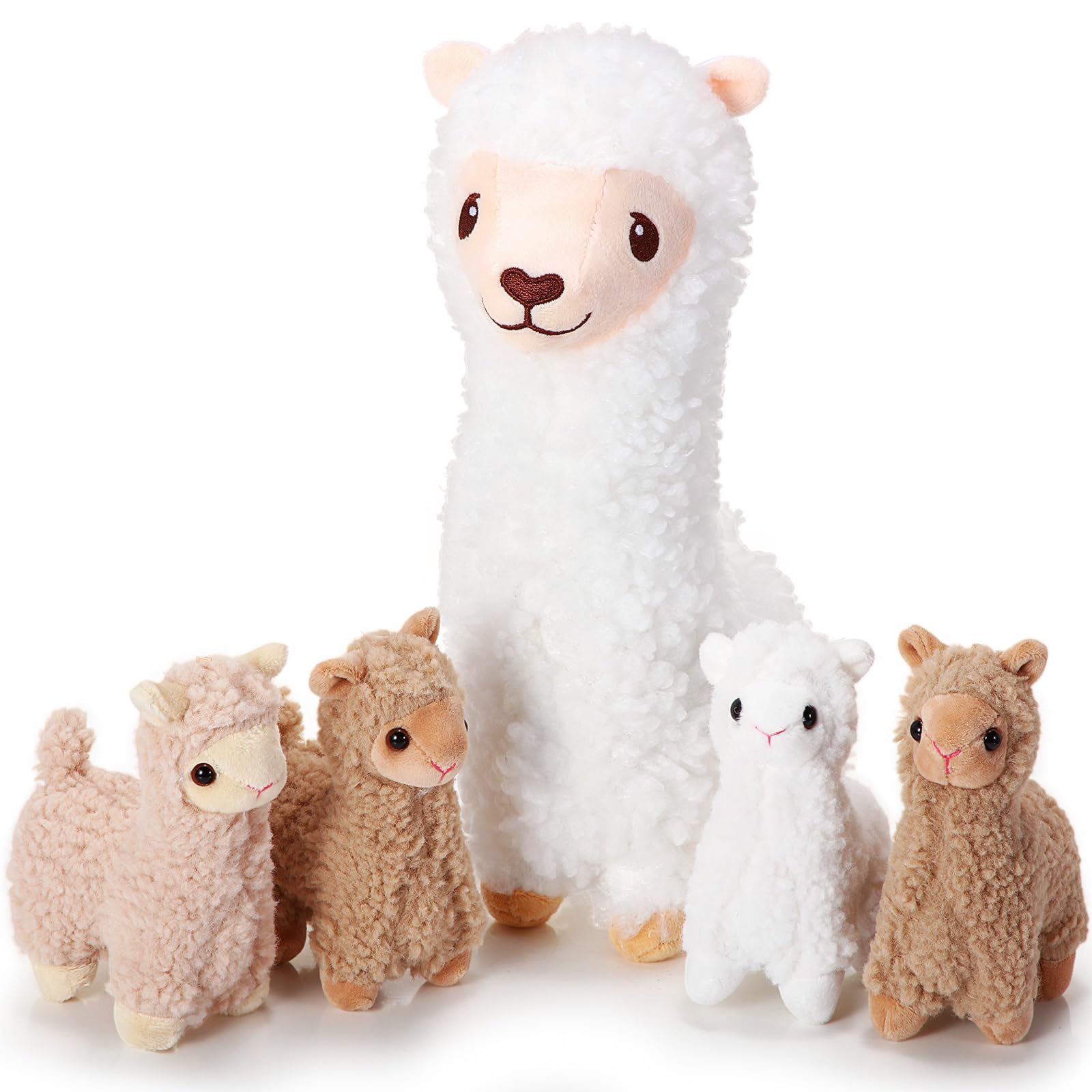 Photo 1 of Jenaai Llama Stuffed Animals with 4 Baby Llamas Cute Alpaca Plush Set Kawaii Soft Pillow Dolls for Kids Girls Birthday Wedding Anniversary Presents Home Sofa Decorations