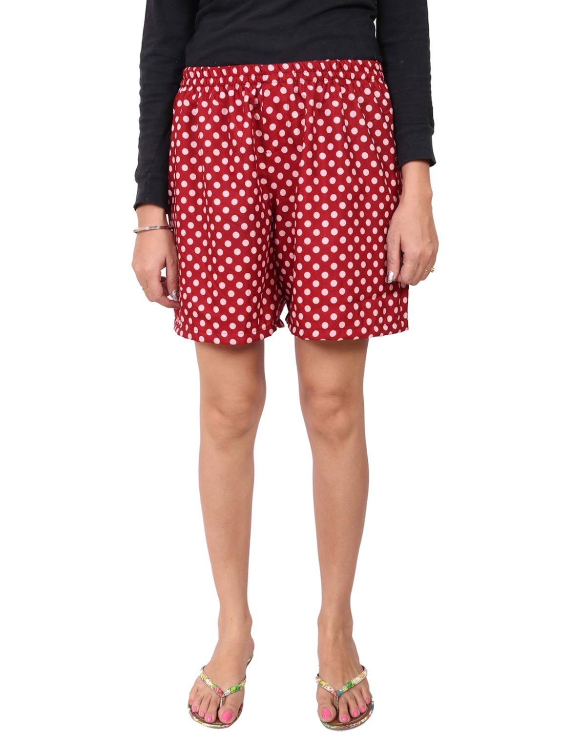 twist women's red printed night wear shorts with contrast & free shipping