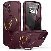 GolbinBox for iPhone 15 Plus Case for Women,[Compatible with Magsafe][360° Spin Magnetic Stand][Cute Wave Edge][Military-Grade Protection] Translucent Matte Phone Case for iPhone 15 Plus, Burgundy