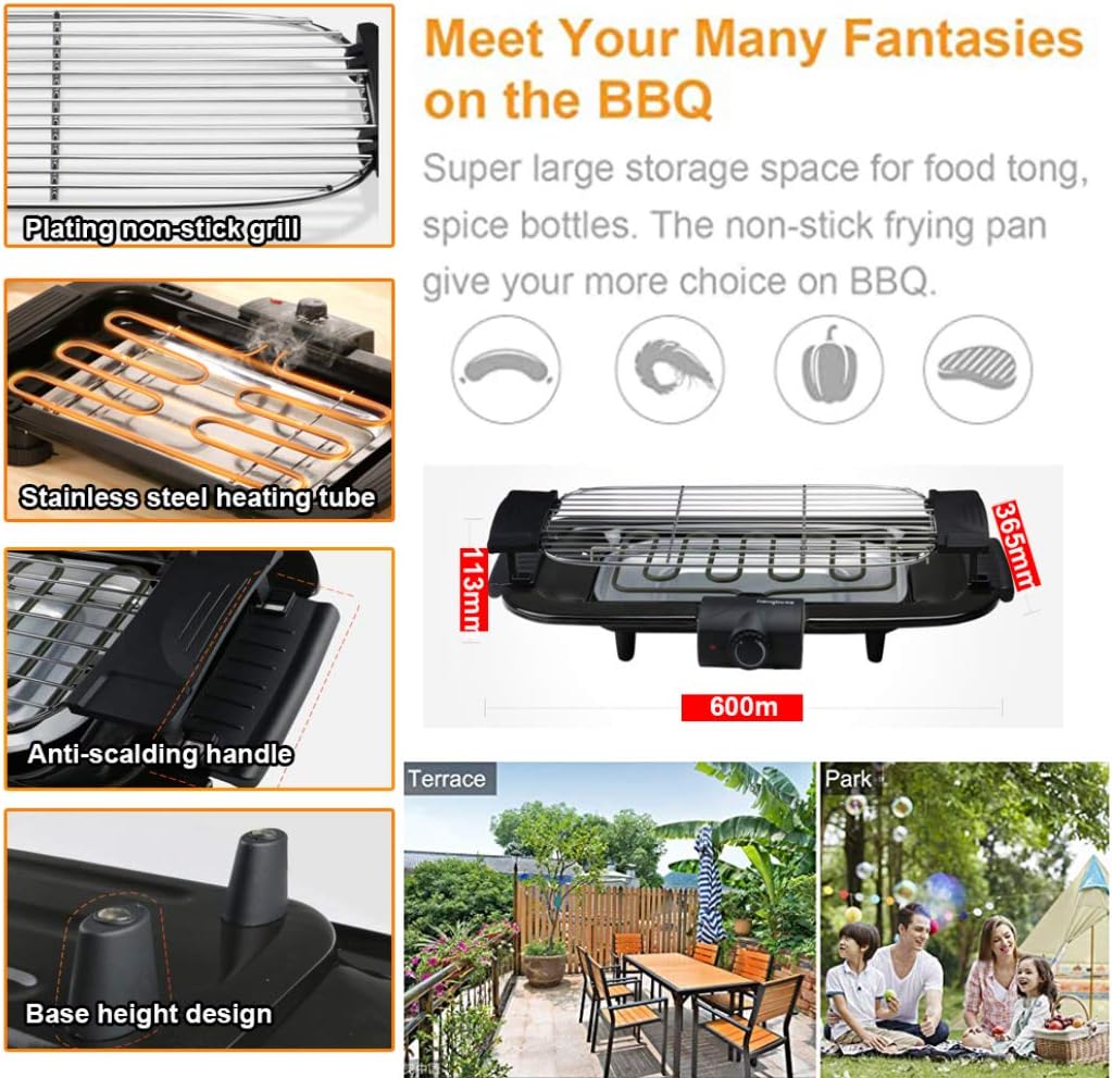 review Indoor Electric Barbecue Grill Smokefree Portable Table BBQ Grilling with 5 Levels of Temperature Adjustment 2000w High Power BBQ Grill, Fit Home Dinner Camping Travel Hiking