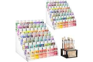 YEXEXINM 2 Pack 7 Tiers Clear Acrylic Paint Organizer with Brush Holder,paint Organizers Set Miniature Paints Holders, 7 Layers Paints Storage Rack, Craft Paint Rack