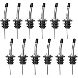 [UPGRADED VERSION] 12 Pack Stainless Steel Classic Bottle Pourers Tapered Spout - Liquor Pourers with Rubber Dust Caps