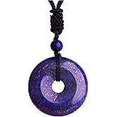 ASGIFT Lucky Coin Crystal Necklace 30mm Round Donut Natural Quartz Protection Pendant with Adjustable Rope Reiki Healing Crystal Stone Spiritual Necklaces for Men Women