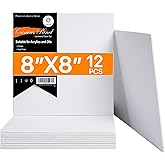 CONDA Canvas Board for Painting 8 x 8 inch, 12 Pack Canvas Panels, Primed White Blank Canvases for Painting, 100% Cotton Art Canvas for Acrylic Oil Watercolor Tempera Paints
