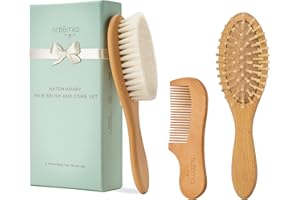 Natemia Wooden Baby Hair Brush & Comb Set for Newborns - Soft Bristle, Toddler Cradle Cap Brush - Toddler Comb