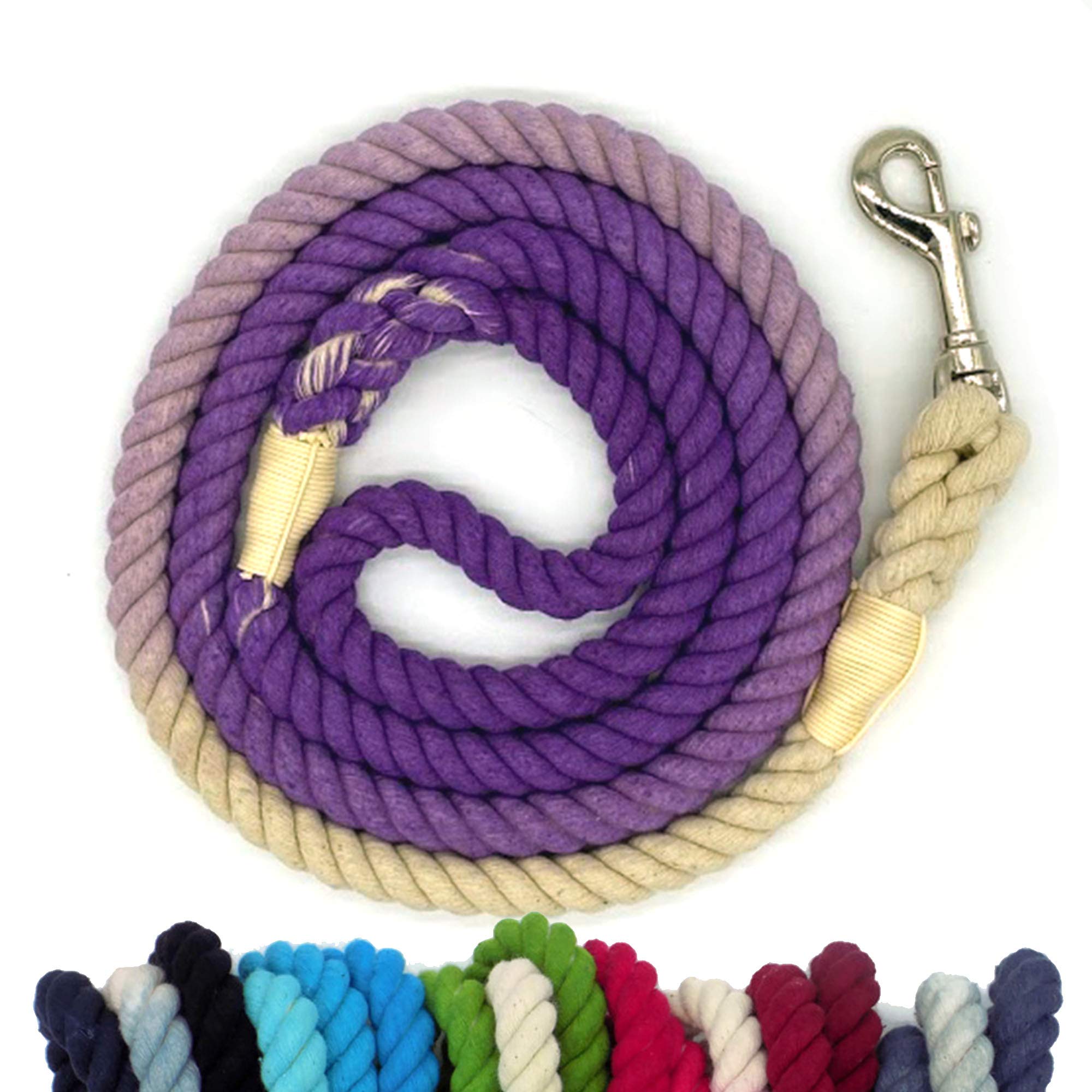 Sier 5ft Ombre Rope Dog Leash Braided Cotton Heavy Duty Strong Durable Multi-Colored (Purple)
