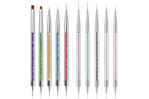 MAGIC ARMOR 10pcs Nail Art Brushes-Double Ended Nail Art Liner Brush and Dotting Tools set, Nail Art Tools Shiny Handles-Easy To Use Nail Art Point Drill Drawing Tools for Beginner DIY Nail Art Design