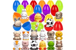 AIGYBOBO 24 PCS Prefilled Easter Eggs with Animal Finger Puppets, Plastic Easter Eggs with Toys Inside for Kids Toddlers, Easter Basket Stuffers Gifts Party Favors and Classroom Prize Supplies (Farm Animal)
