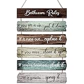 UBTKEY Classic Bathroom Rules Bathroom Wall Decor, Wooden Wall Art Funny Signs Pictures Decor Hanging for Farmhouse Toilet Guest Bathroom Decorations, 11.8 x 17.5 Inch