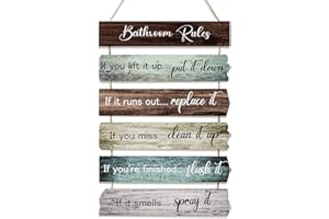 UBTKEY Bathroom Rules Bathroom Wall Decor, Wooden Rustic Bathroom Decor Wall Art Funny Bathroom Signs Pictures Decor Hanging for Farmhouse Toilet Guest Bathroom Decorations, 11.8 x 17.5 Inch