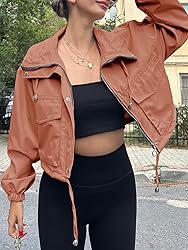 Tankaneo Womens Cropped Jacket Zip Up Lightweight