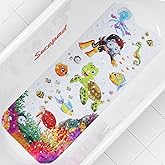 Bath Mat for Tub Non Slip, Machine Washable Anti Slip Cartoon Baby Bathtub Shower Mat with Drain Holes and Suction Cups for Toddler & Kids, 40 Inch x 16 Inch-Rectangular, Turtle